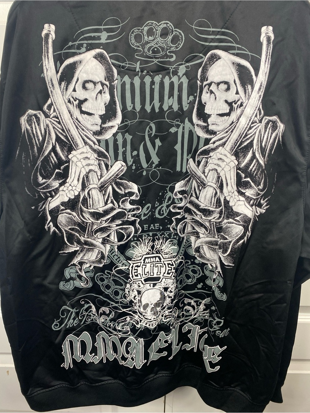 MMA Elite Jacket Grim Reaper Black Zip Track Skull Graphic Strength Logo XL Extr